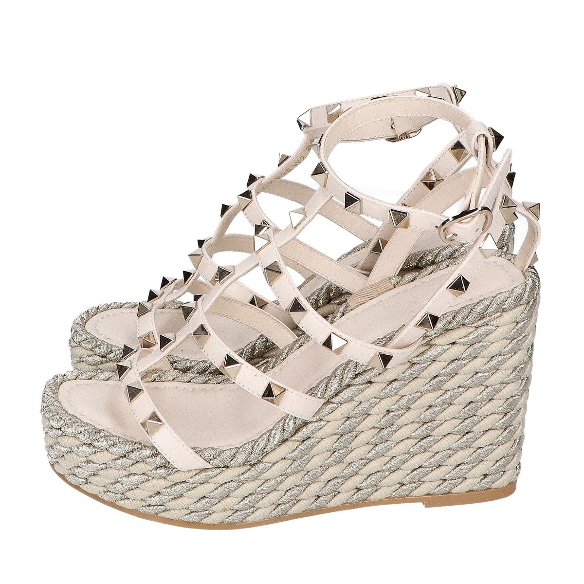 Valentino Garavani ヴァレンティノガラヴァーニ 【美品】ロックスタッズ カーフスキン ストラップウェッジ サンダル 34