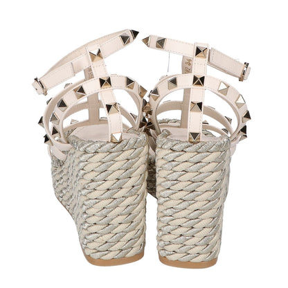 Valentino Garavani ヴァレンティノガラヴァーニ 【美品】ロックスタッズ カーフスキン ストラップウェッジ サンダル 34