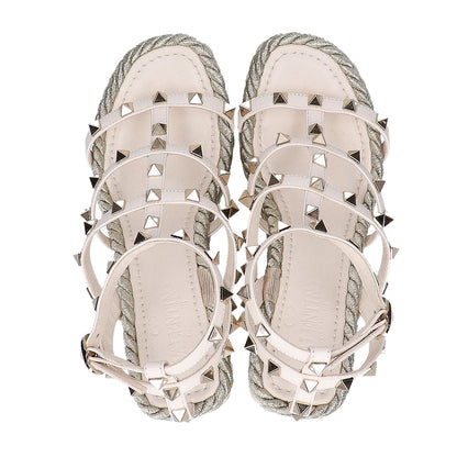 Valentino Garavani ヴァレンティノガラヴァーニ 【美品】ロックスタッズ カーフスキン ストラップウェッジ サンダル 34