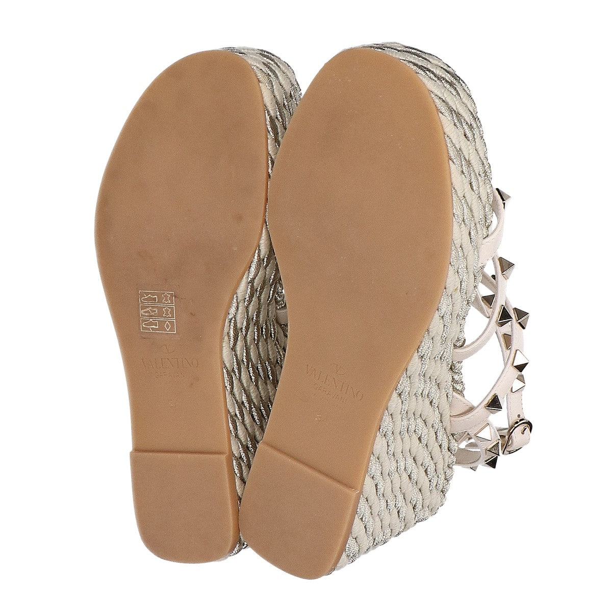 Valentino Garavani ヴァレンティノガラヴァーニ 【美品】ロックスタッズ カーフスキン ストラップウェッジ サンダル 34
