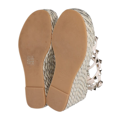 Valentino Garavani ヴァレンティノガラヴァーニ 【美品】ロックスタッズ カーフスキン ストラップウェッジ サンダル 34