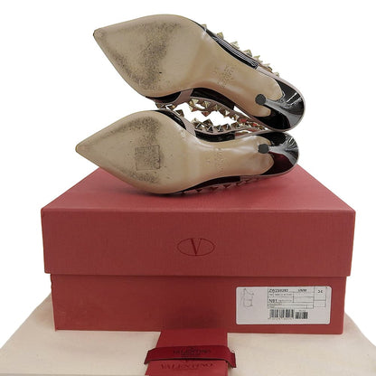 Valentino Garavani ヴァレンティノガラヴァーニ 美品 ロックスタッズ アンクルストラップ パテントレザー パンプス レディース 黒 34 シューズ 34