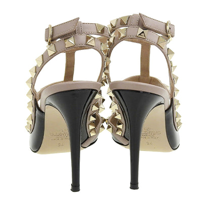 Valentino Garavani ヴァレンティノガラヴァーニ 美品 ロックスタッズ アンクルストラップ パテントレザー パンプス レディース 黒 34 シューズ 34