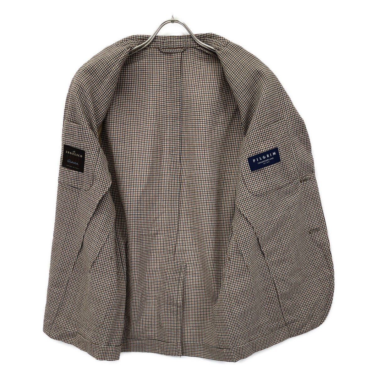TOMORROWLAND PILGRIM トゥモローランドピルグリム 【美品】61-07-22-07002 チェック ウールポリウレタン シングル2B ジャケット 46