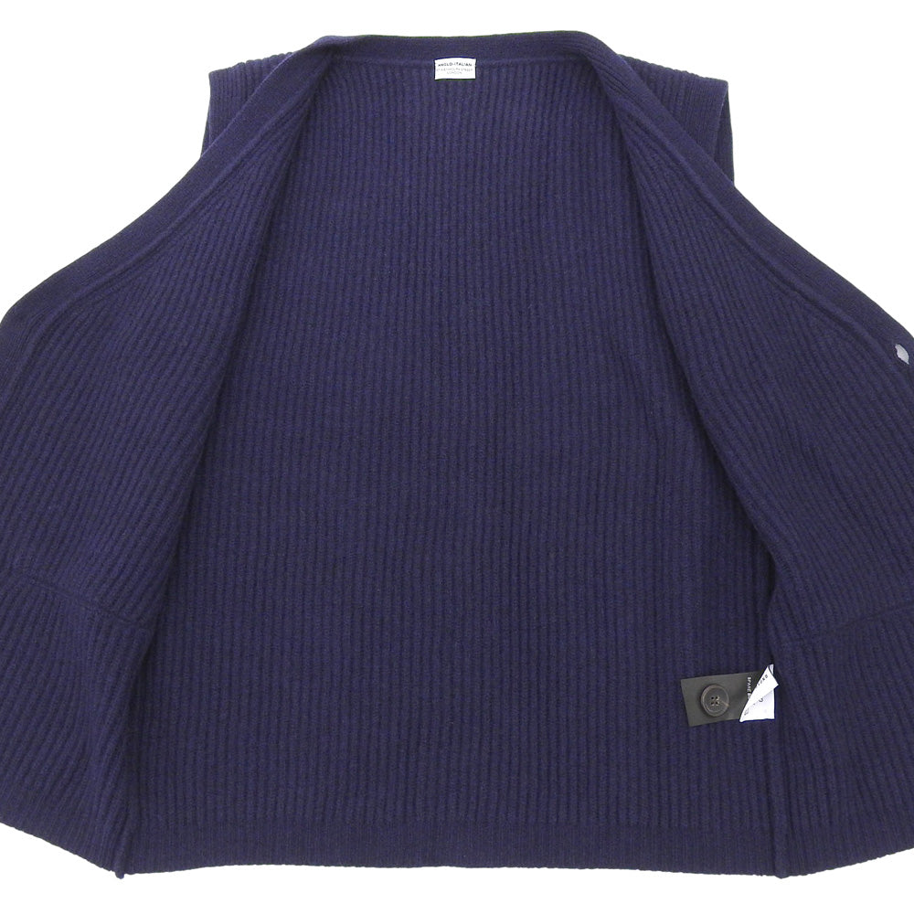 Anglo-Italian アングロイタリアン 美品 ウール フェイクポケット ニットベスト メンズ ネイビー S ベスト S
