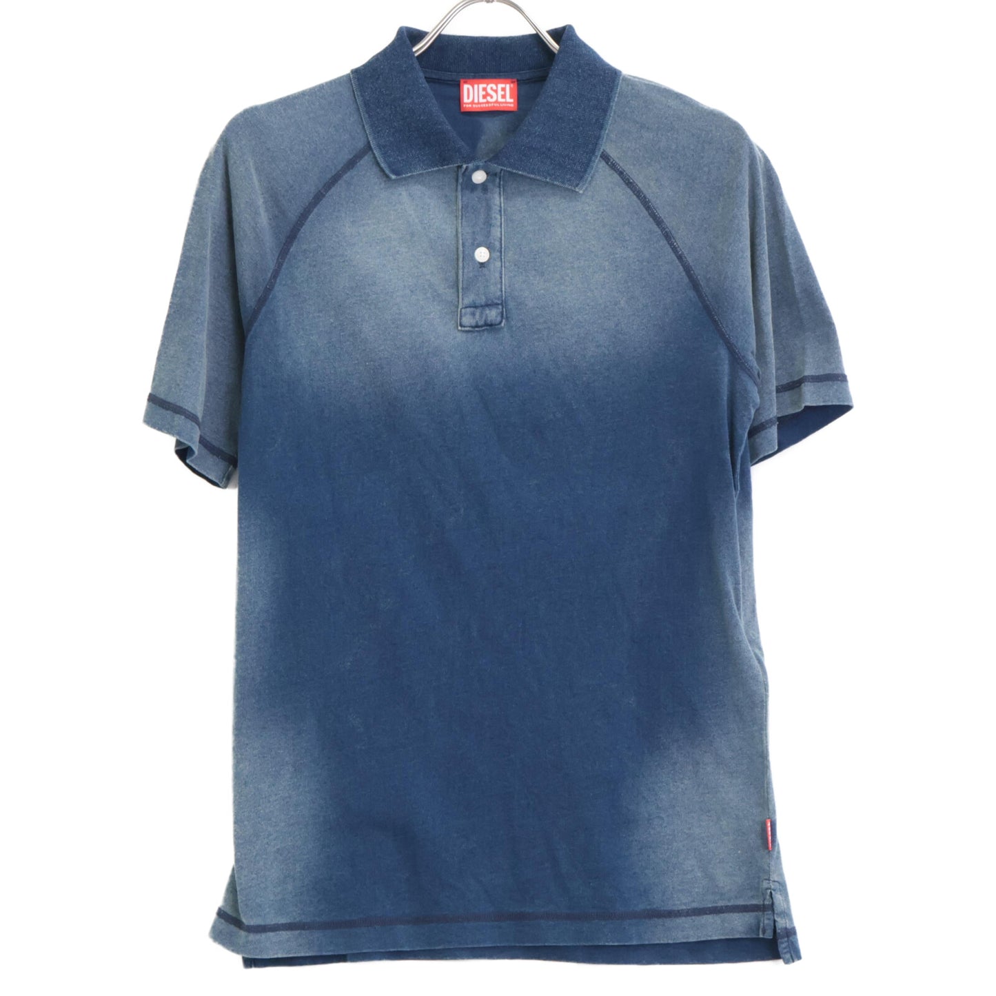 DIESEL ディーゼル T-RASMITH ﾌﾞﾙｰ ｶﾗｰ ｽﾃｯﾁ ﾎﾟﾛｼｬﾂ トップス XS