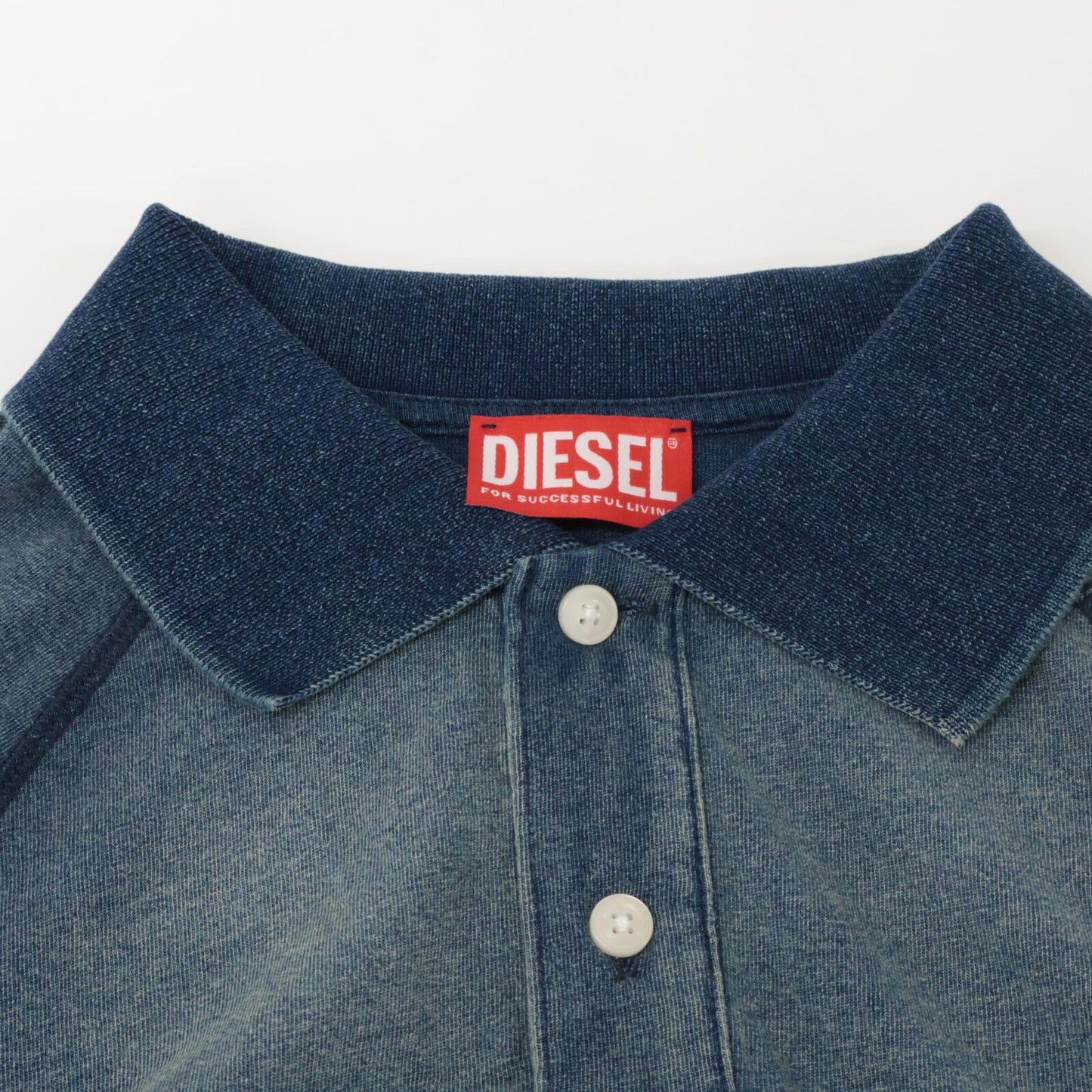 DIESEL ディーゼル T-RASMITH ﾌﾞﾙｰ ｶﾗｰ ｽﾃｯﾁ ﾎﾟﾛｼｬﾂ トップス XS