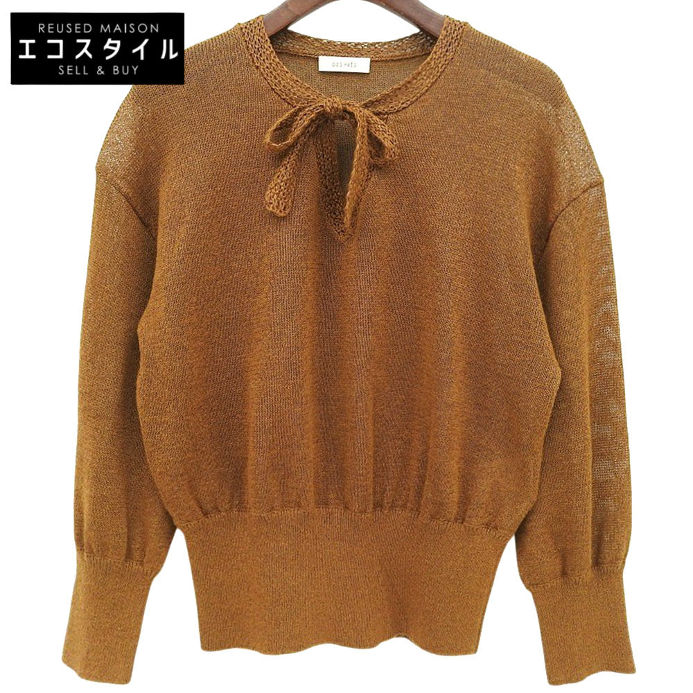DES PRES デプレ 美品 コットンシルクペーパーツイスト Vネックプルオーバー トップス レディース ブラウン F 22-02-51-02308 25SS トップス F