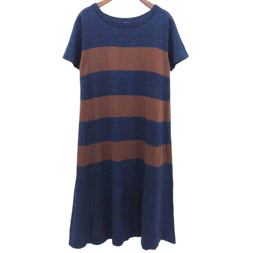 45R フォーティファイブ アール 美品 ボーダー ギマニット ワンピース レディース インディゴ×ブラウン 0 5065040 ワンピース 0