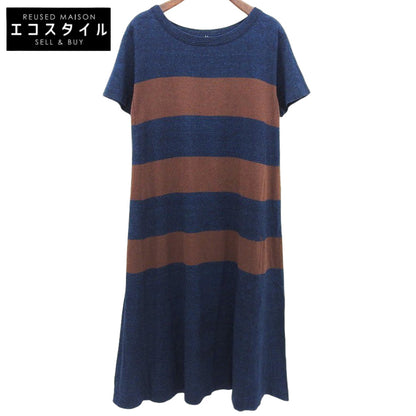 45R フォーティファイブ アール 美品 ボーダー ギマニット ワンピース レディース インディゴ×ブラウン 0 5065040 ワンピース 0