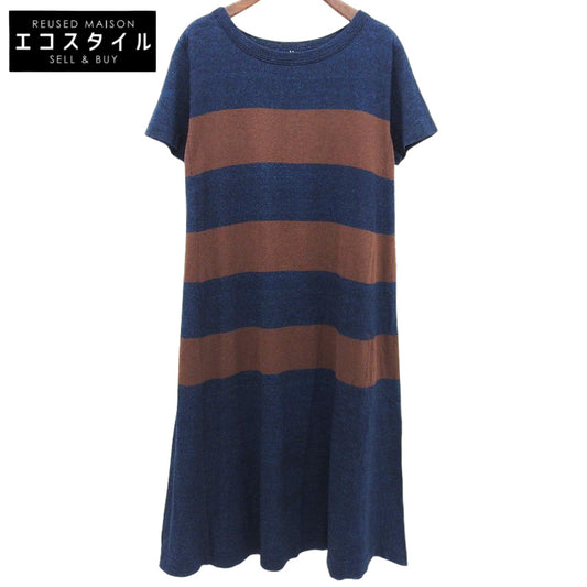 45R フォーティファイブ アール 美品 ボーダー ギマニット ワンピース レディース インディゴ×ブラウン 0 5065040 ワンピース 0