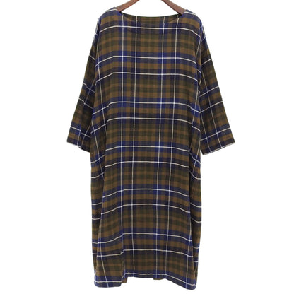45R フォーティファイブ アール 美品 二重織 ネルチェック 馬比古ドレス ワンピース レディース カーキ×ブルー 0 5115903 ワンピース 0