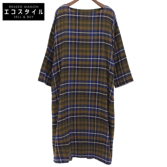 45R フォーティファイブ アール 美品 二重織 ネルチェック 馬比古ドレス ワンピース レディース カーキ×ブルー 0 5115903 ワンピース 0