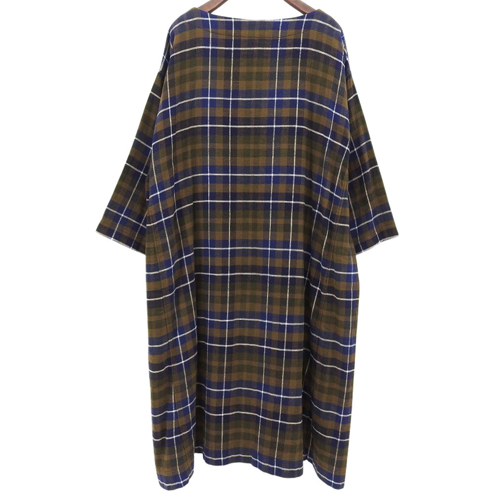 45R フォーティファイブ アール 美品 二重織 ネルチェック 馬比古ドレス ワンピース レディース カーキ×ブルー 0 5115903 ワンピース 0
