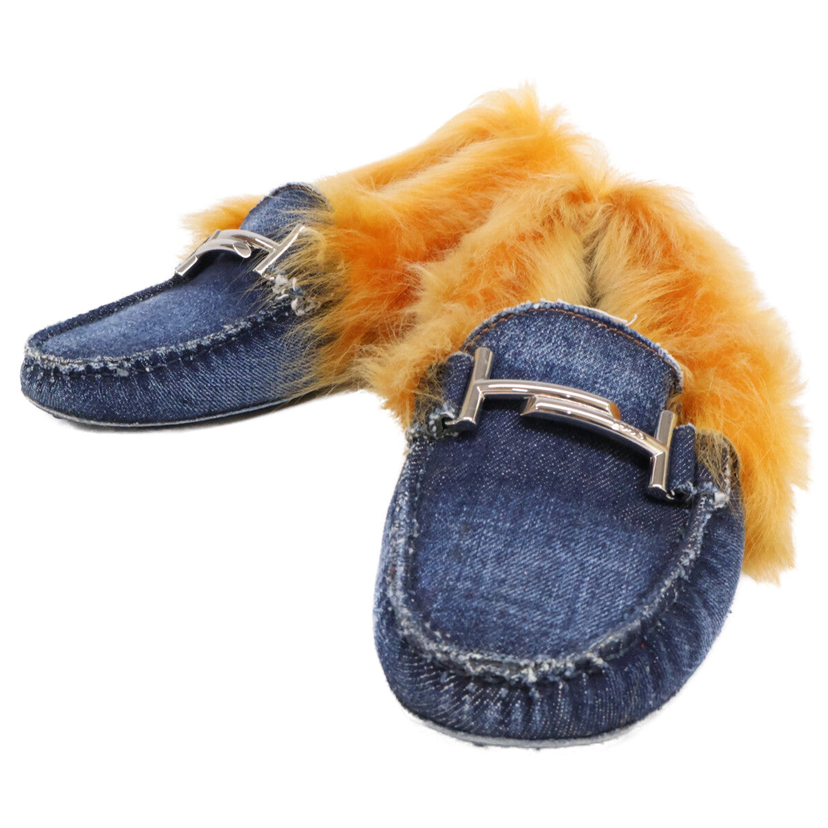 TOD'S トッズ デニム/ファー ダブルＴ ゴンミーニ ドライビングシューズ シューズ 39