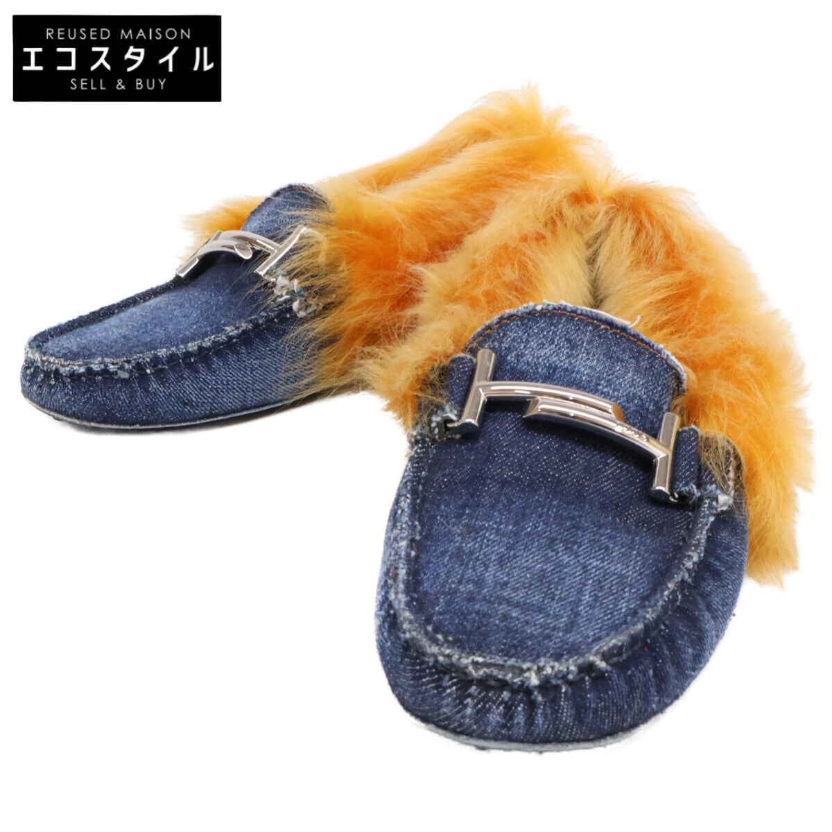 TOD'S トッズ デニム/ファー ダブルＴ ゴンミーニ ドライビングシューズ シューズ 39