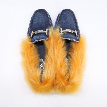 TOD'S トッズ デニム/ファー ダブルＴ ゴンミーニ ドライビングシューズ シューズ 39