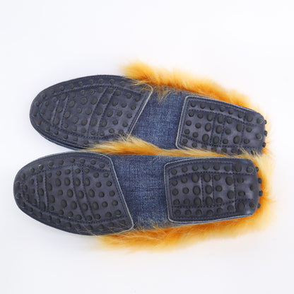 TOD'S トッズ デニム/ファー ダブルＴ ゴンミーニ ドライビングシューズ シューズ 39