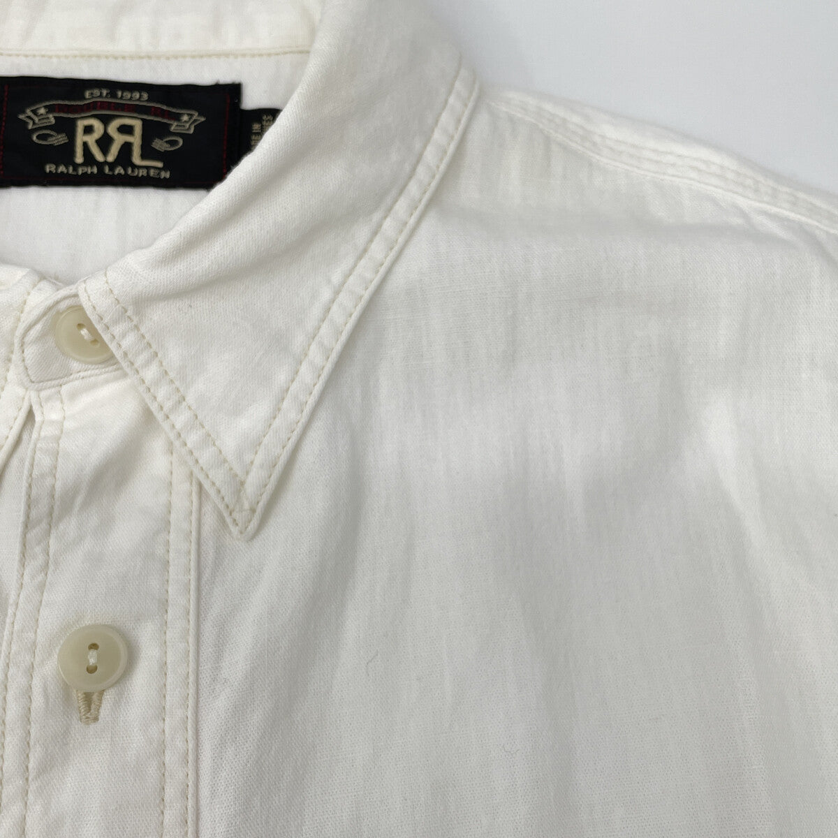 RRL ダブルアールエル ﾎﾜｲﾄ 25SS ｾﾙｳﾞｨｯｼﾞﾃﾞｨﾃｰﾙ ｼｬﾝﾌﾞﾚｰ ﾜｰｸｼｬﾂ トップス S