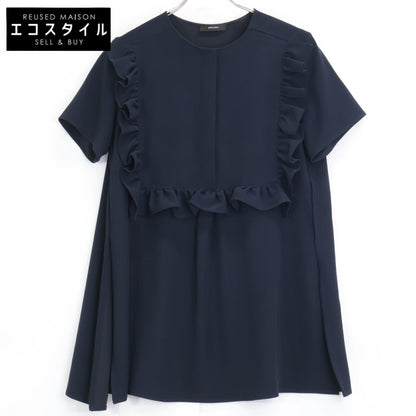 YOKOCHAN ヨーコチャン 23年製 YCB-323-393 ﾈｲﾋﾞｰ ﾊｰﾌｽﾘｰﾌﾞ ﾌﾘﾙﾄﾘﾑﾌﾞﾗｳｽ トップス 38