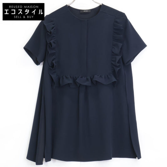 YOKOCHAN ヨーコチャン 23年製 YCB-323-393 ﾈｲﾋﾞｰ ﾊｰﾌｽﾘｰﾌﾞ ﾌﾘﾙﾄﾘﾑﾌﾞﾗｳｽ トップス 38