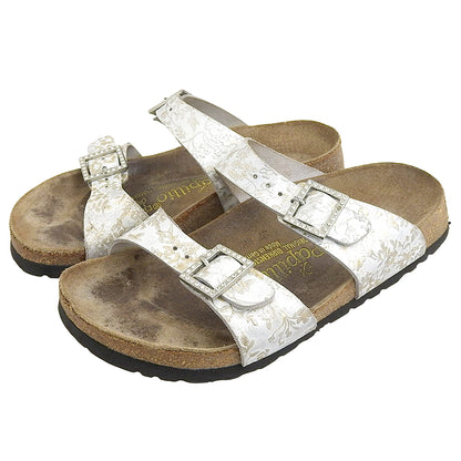 BIRKENSTOCK ビルケンシュトック 花柄 アリゾナサンダル ナローフィット シューズ レディース シルバー 22.5cm シューズ 22.5