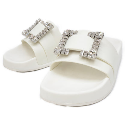 Sergio Rossi セルジオロッシ SR JELLY 010 ジュエルバックル クリスタル スライドサンダル シューズ 37