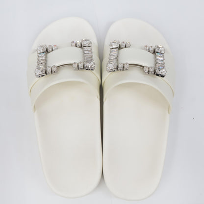 Sergio Rossi セルジオロッシ SR JELLY 010 ジュエルバックル クリスタル スライドサンダル シューズ 37