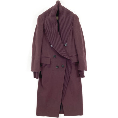 BURBERRY LONDON バーバリーロンドン ﾊﾟｰﾌﾟﾙ ｶｼﾐﾔ ﾆｯﾄｽﾇｰﾄﾞ付き ﾀﾞﾌﾞﾙﾁｪｽﾀｰｺｰﾄ コート UK4