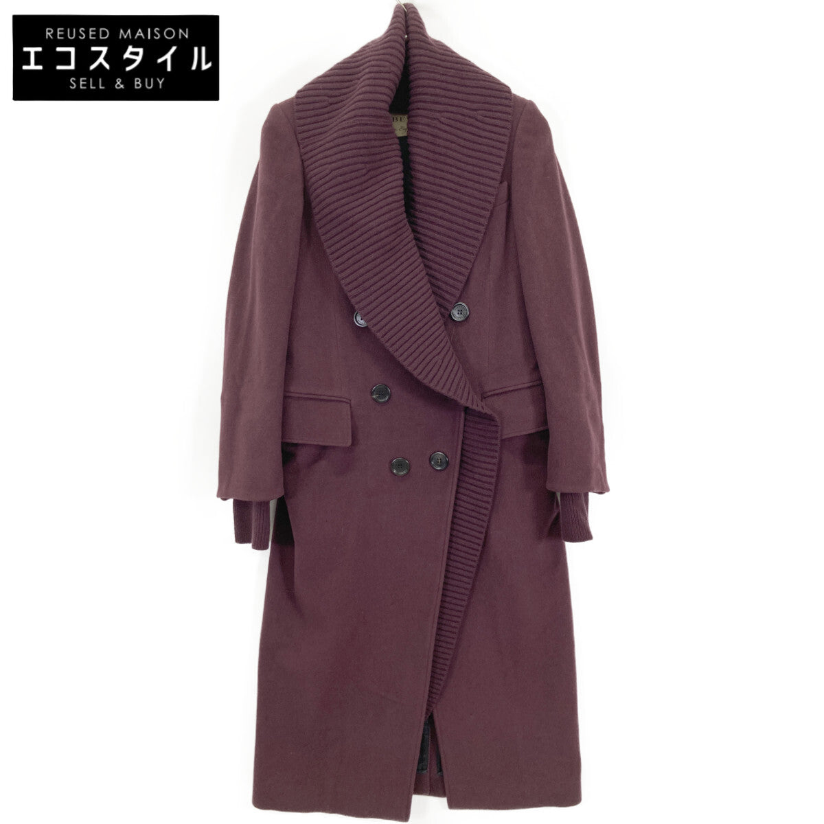 BURBERRY LONDON バーバリーロンドン ﾊﾟｰﾌﾟﾙ ｶｼﾐﾔ ﾆｯﾄｽﾇｰﾄﾞ付き ﾀﾞﾌﾞﾙﾁｪｽﾀｰｺｰﾄ コート UK4