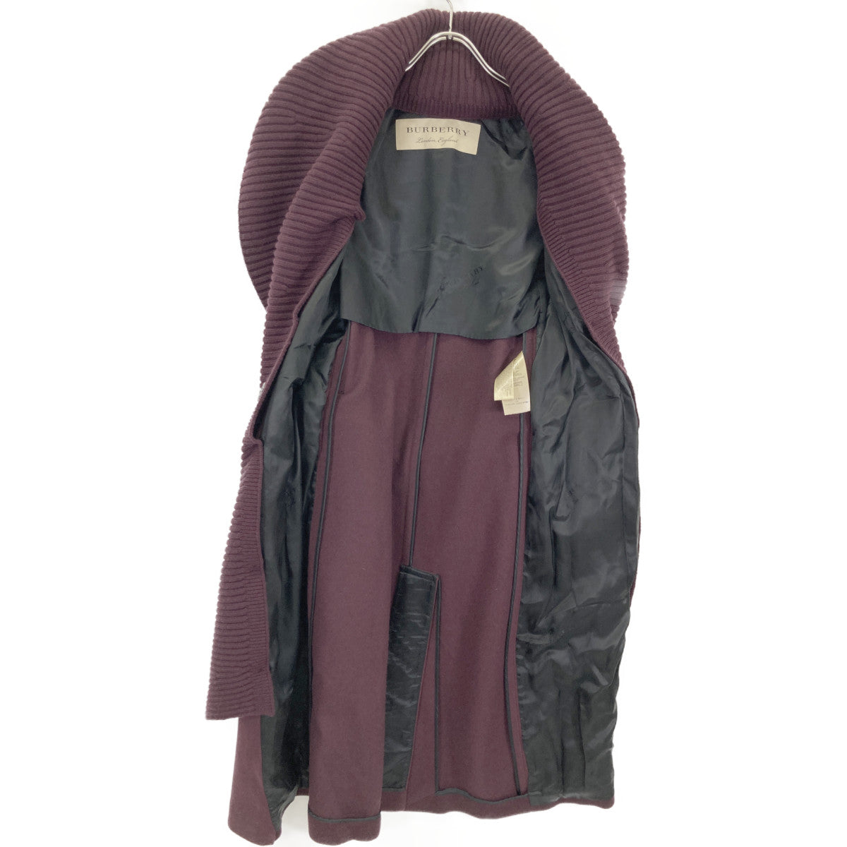 BURBERRY LONDON バーバリーロンドン ﾊﾟｰﾌﾟﾙ ｶｼﾐﾔ ﾆｯﾄｽﾇｰﾄﾞ付き ﾀﾞﾌﾞﾙﾁｪｽﾀｰｺｰﾄ コート UK4