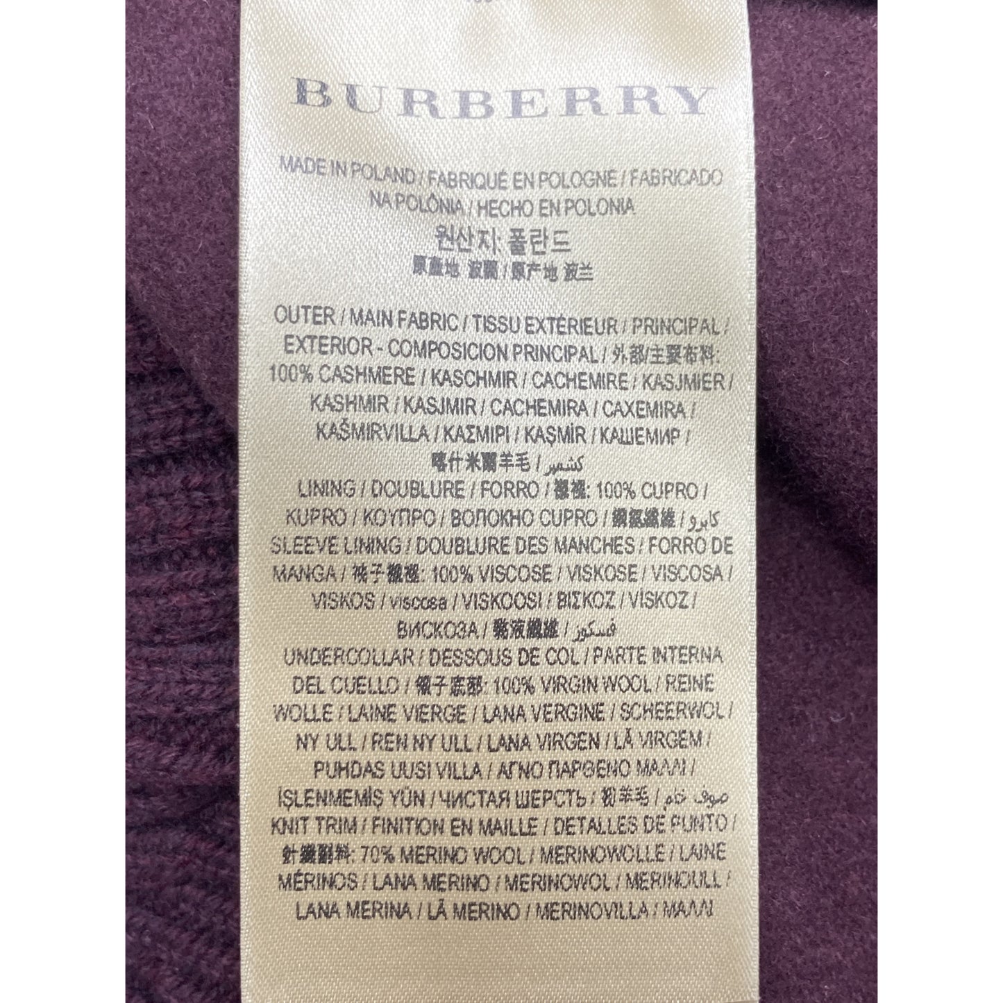 BURBERRY LONDON バーバリーロンドン ﾊﾟｰﾌﾟﾙ ｶｼﾐﾔ ﾆｯﾄｽﾇｰﾄﾞ付き ﾀﾞﾌﾞﾙﾁｪｽﾀｰｺｰﾄ コート UK4