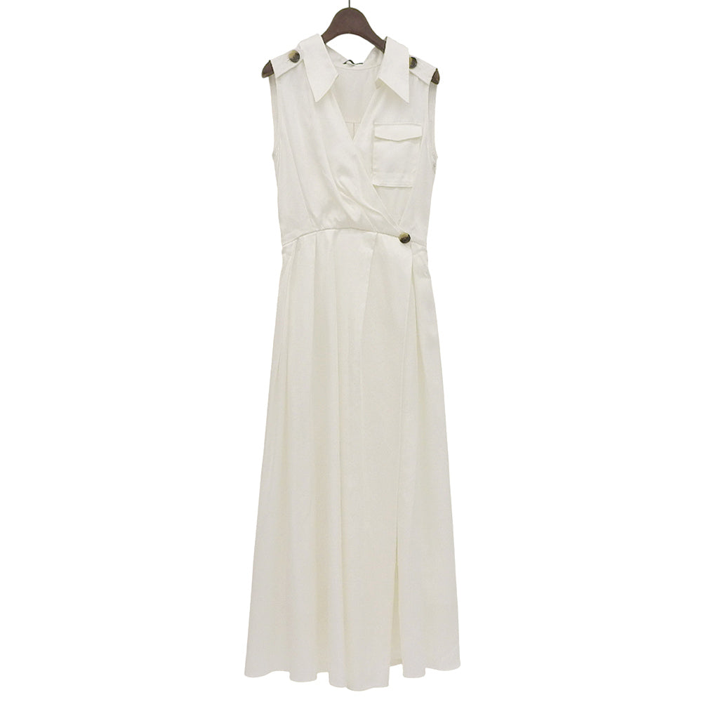 anuans アニュアンス 美品 ノースリーブ トレンチディティール ワンピース レディース ホワイト S ワンピース S