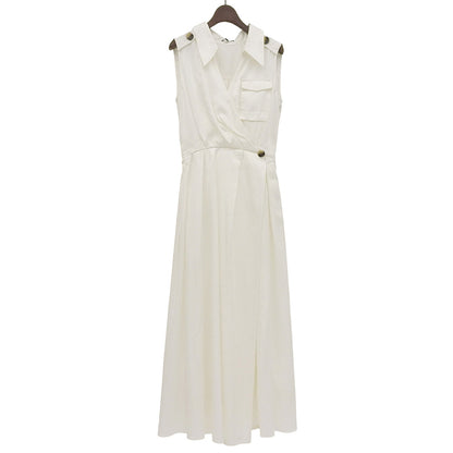 anuans アニュアンス 美品 ノースリーブ トレンチディティール ワンピース レディース ホワイト S ワンピース S