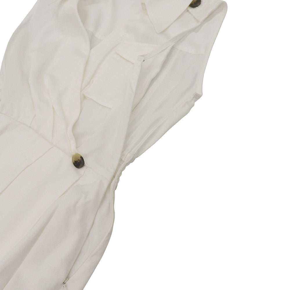 anuans アニュアンス 美品 ノースリーブ トレンチディティール ワンピース レディース ホワイト S ワンピース S