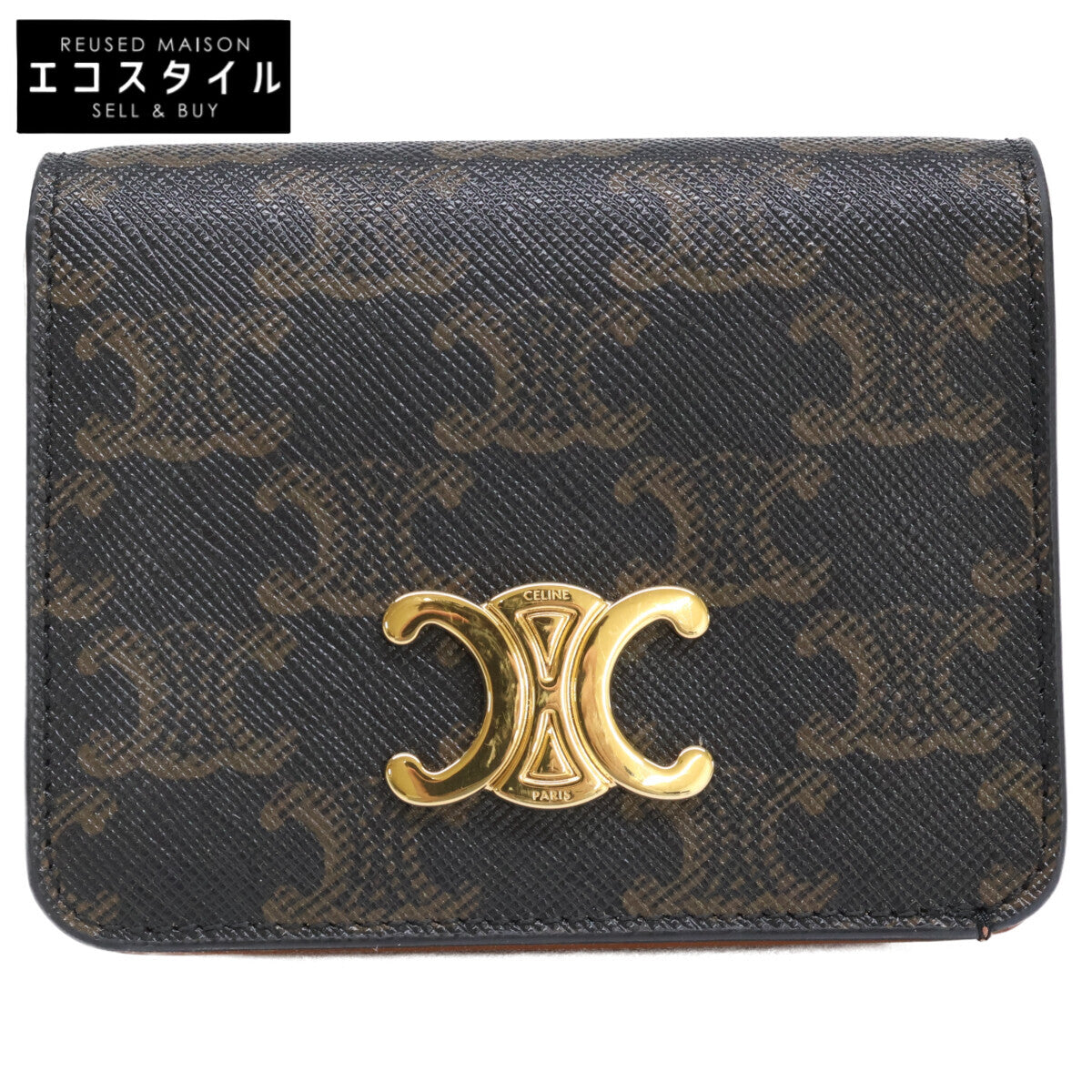 CELINE セリーヌ 【美品】トリオンフ/トリオンフキャンバス コンパクトウォレット/ 二つ折り財布（小銭入れあり）