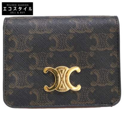 CELINE セリーヌ 【美品】トリオンフ/トリオンフキャンバス コンパクトウォレット/ 二つ折り財布（小銭入れあり）