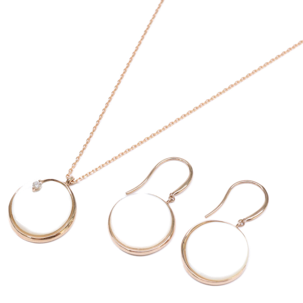 STAR JEWELRY スタージュエリー K18 0.03ctダイヤモンド マザーオブパール ネックレス＆ピアス 2点セット ネックレス