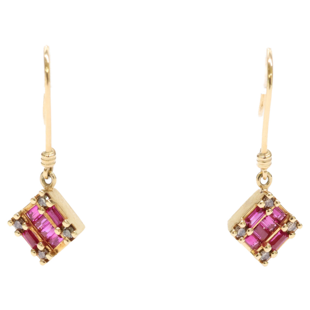 BELLESIORA ベルシオラ K18 スクエアコレクション 0.02ct ルビーダイヤモンド フック ピアス