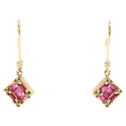 BELLESIORA ベルシオラ K18 スクエアコレクション 0.02ct ルビーダイヤモンド フック ピアス