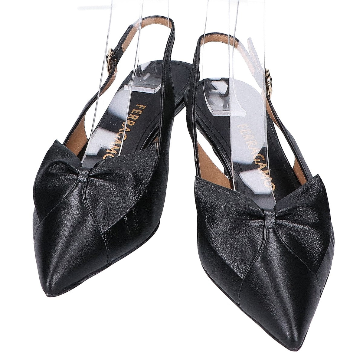 Salvatore Ferragamo サルヴァトーレフェラガモ 【新品同様】フェリ 40 ソフトボウ ポインテッドトゥ スリングバック ミュール シューズ 4D