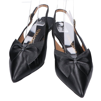 Salvatore Ferragamo サルヴァトーレフェラガモ 【新品同様】フェリ 40 ソフトボウ ポインテッドトゥ スリングバック ミュール シューズ 4D