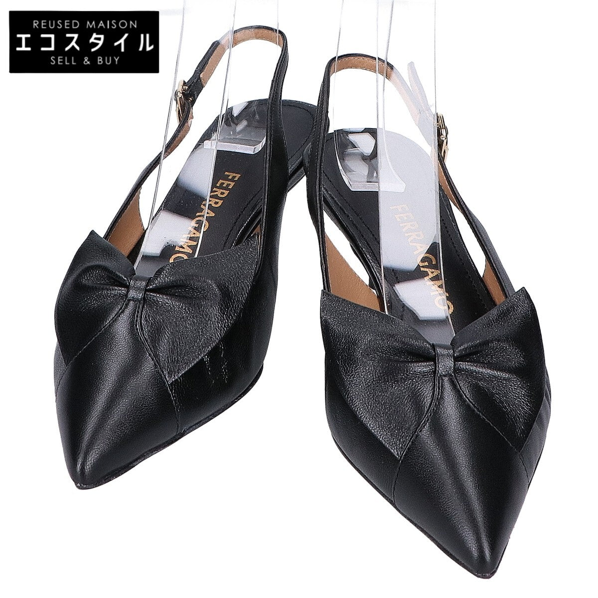 Salvatore Ferragamo サルヴァトーレフェラガモ 【新品同様】フェリ 40 ソフトボウ ポインテッドトゥ スリングバック ミュール シューズ 4D