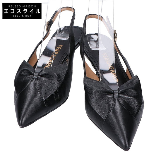 Salvatore Ferragamo サルヴァトーレフェラガモ 【新品同様】フェリ 40 ソフトボウ ポインテッドトゥ スリングバック ミュール シューズ 4D