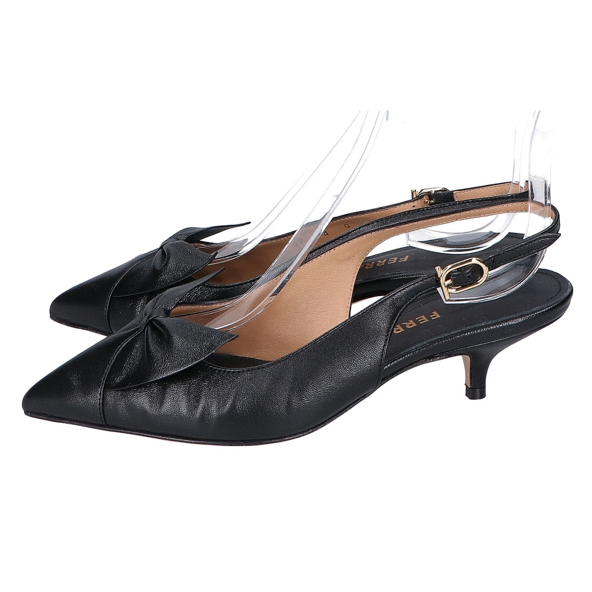 Salvatore Ferragamo サルヴァトーレフェラガモ 【新品同様】フェリ 40 ソフトボウ ポインテッドトゥ スリングバック ミュール シューズ 4D