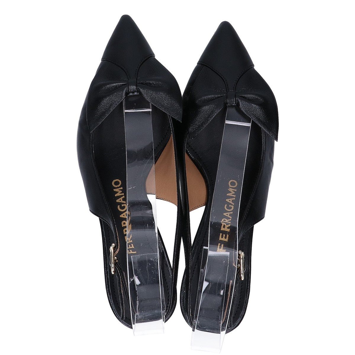 Salvatore Ferragamo サルヴァトーレフェラガモ 【新品同様】フェリ 40 ソフトボウ ポインテッドトゥ スリングバック ミュール シューズ 4D