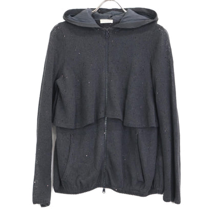 BRUNELLO CUCINELLI ブルネロクチネリ ｸﾞﾚｰ ﾘﾈﾝｼﾙｸ ｽﾊﾟﾝｺｰﾙ装飾 ｼﾞｯﾌﾟｱｯﾌﾟ ﾃｨｱｰﾄﾞﾊﾟｰｶｰ トップス M