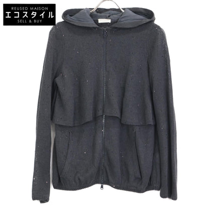 BRUNELLO CUCINELLI ブルネロクチネリ ｸﾞﾚｰ ﾘﾈﾝｼﾙｸ ｽﾊﾟﾝｺｰﾙ装飾 ｼﾞｯﾌﾟｱｯﾌﾟ ﾃｨｱｰﾄﾞﾊﾟｰｶｰ トップス M