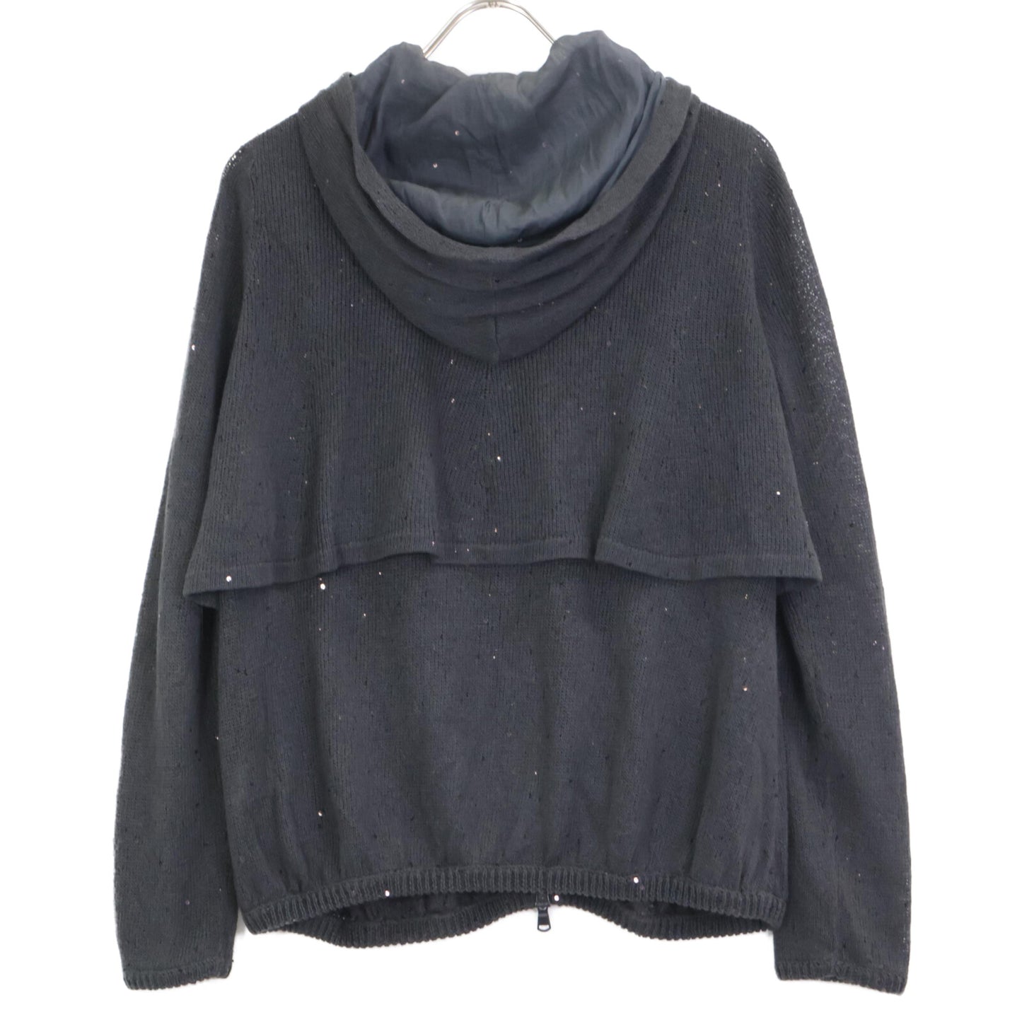 BRUNELLO CUCINELLI ブルネロクチネリ ｸﾞﾚｰ ﾘﾈﾝｼﾙｸ ｽﾊﾟﾝｺｰﾙ装飾 ｼﾞｯﾌﾟｱｯﾌﾟ ﾃｨｱｰﾄﾞﾊﾟｰｶｰ トップス M