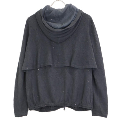 BRUNELLO CUCINELLI ブルネロクチネリ ｸﾞﾚｰ ﾘﾈﾝｼﾙｸ ｽﾊﾟﾝｺｰﾙ装飾 ｼﾞｯﾌﾟｱｯﾌﾟ ﾃｨｱｰﾄﾞﾊﾟｰｶｰ トップス M